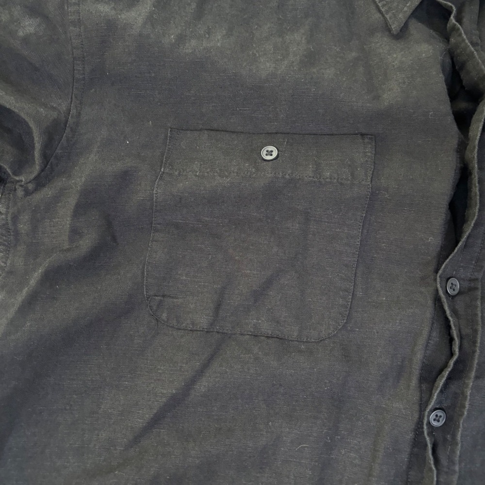VTG Oleg Cassini Mens XL Black Short Sleeve Button Down Linen Blend Shirt Pocket - Picture 6 of 9